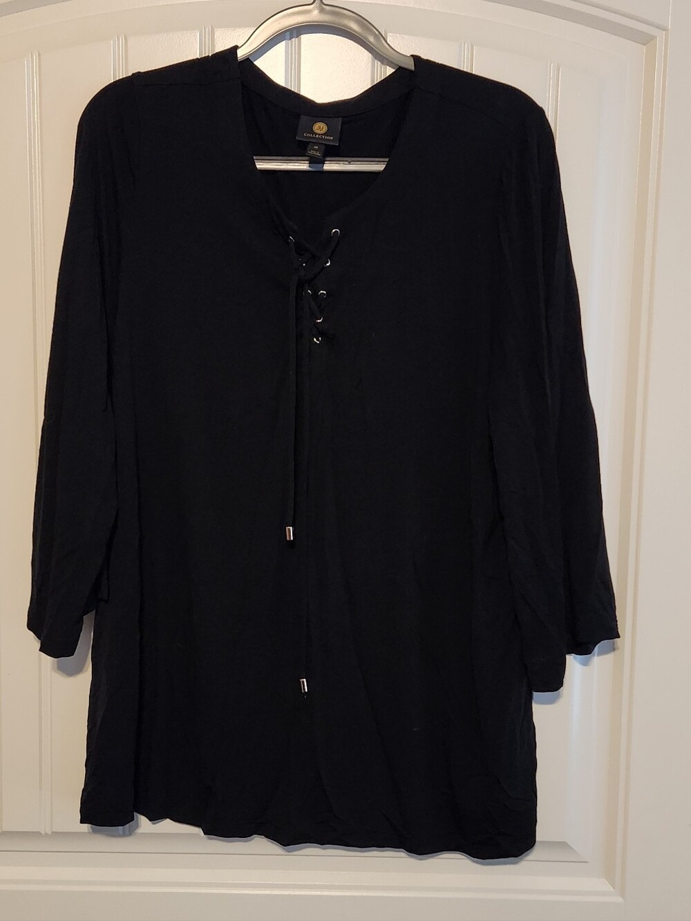 Women's Black Lace-Up V-Neck Tunic Top